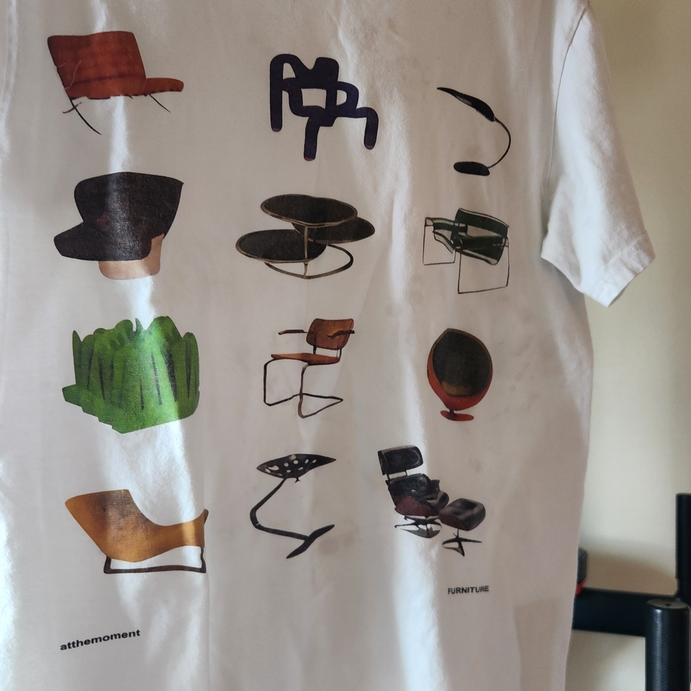 White Graphic T-Shirt with Furniture Print
